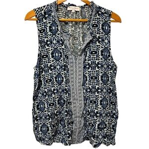 Michael Stars Blue, Black, White Patterned Sleeveless Blouse